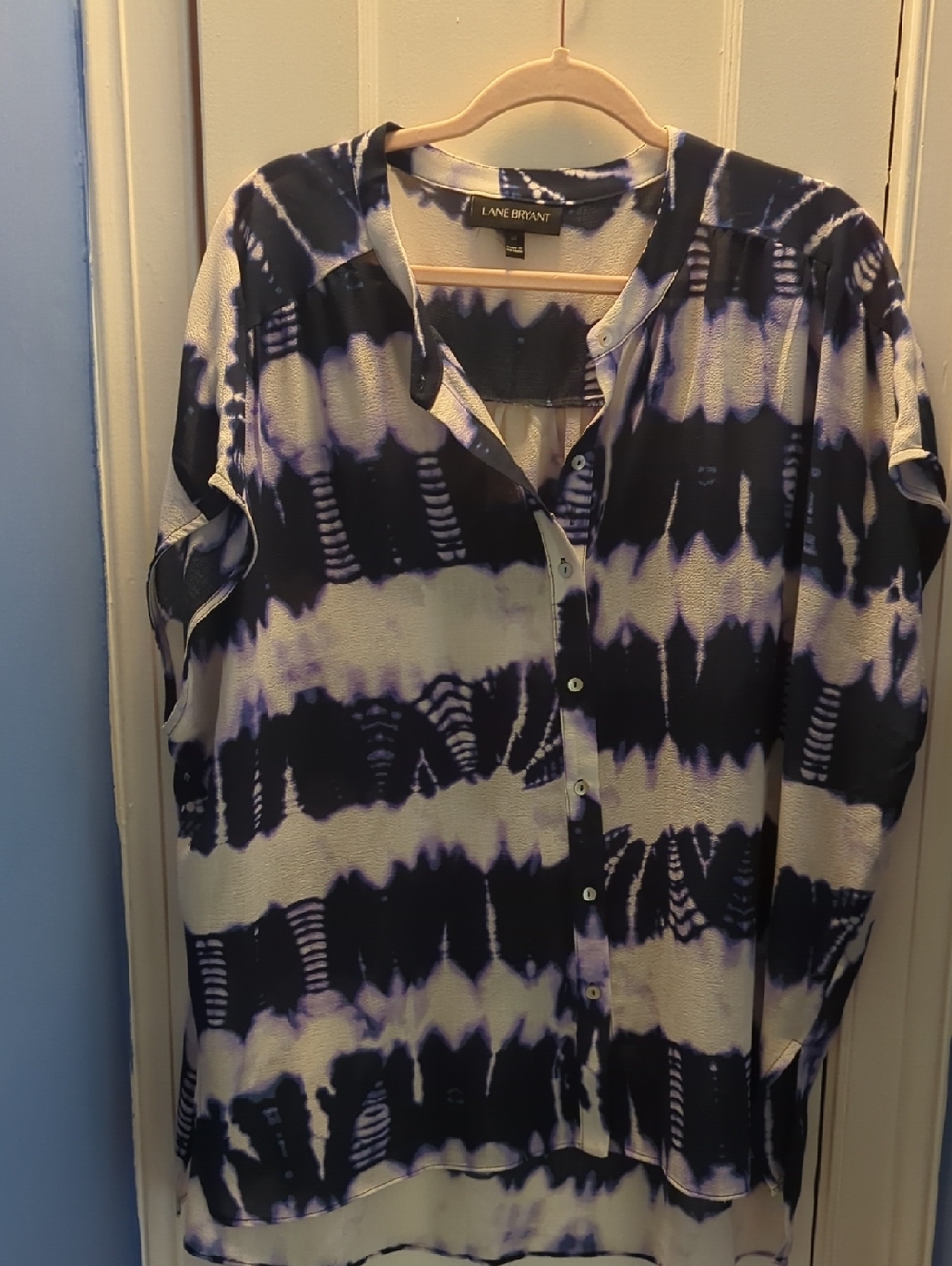 Lane Bryant Navy, White & Purple Tie-Dye Button Front Tunic